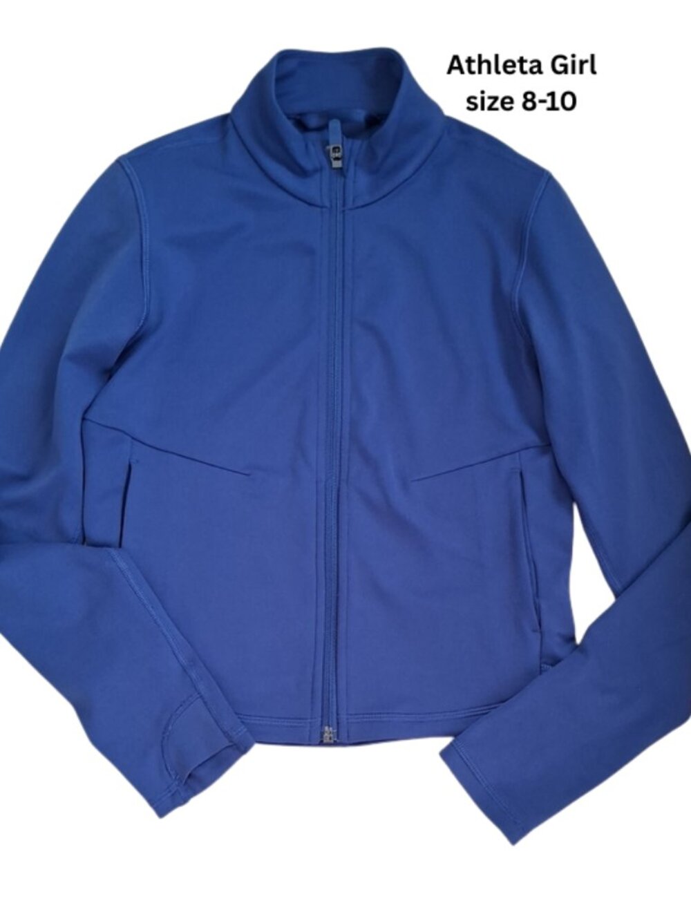 Athleta Girl Dark Purple Zip Jacket thumbholes pockets size 8-10
